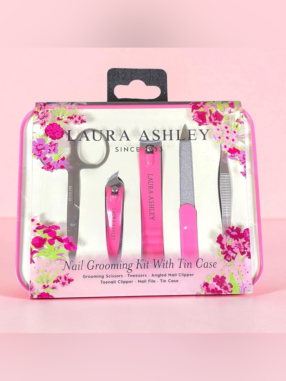 Laura Ashley Grooming Manicure Pedicure Kit Pink 5-pc & Case Travel Portable NWT
